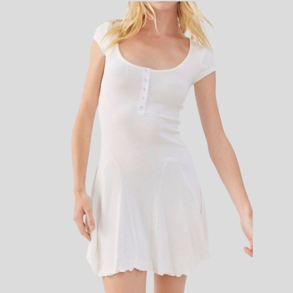 Urban Outfitter Women's White Maureen Henley Mini Dress Size Large - Picture 1 of 5